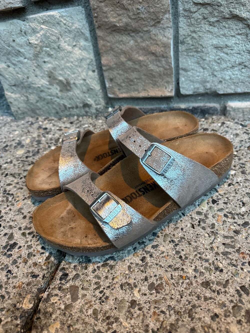 Birkenstock Sydney Metallic Silver Birko-Flor Sandals